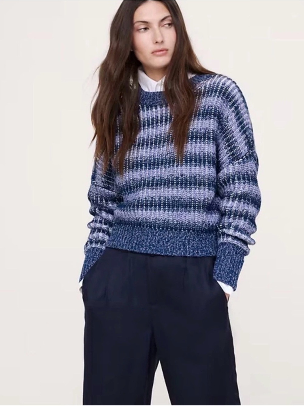 NWT Banana Republic Chunky Cotton Crewneck Sweater Navy Marled Women's XL $130